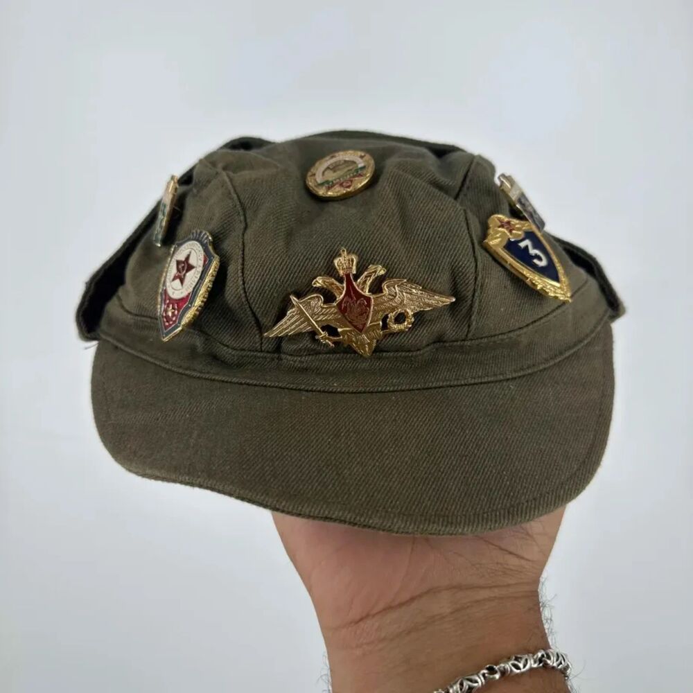 Vintage 80s Russian Soviet Military Cap USSR PINS & PATCHES